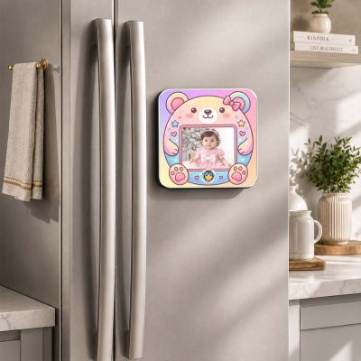 Personalized Cute Bear Musical Fridge Magnet with Speaker  Baby Photo Frame Magnet for Refrigerator  Audio Playback Sound Playing Gift for Kids, Family, Birthday